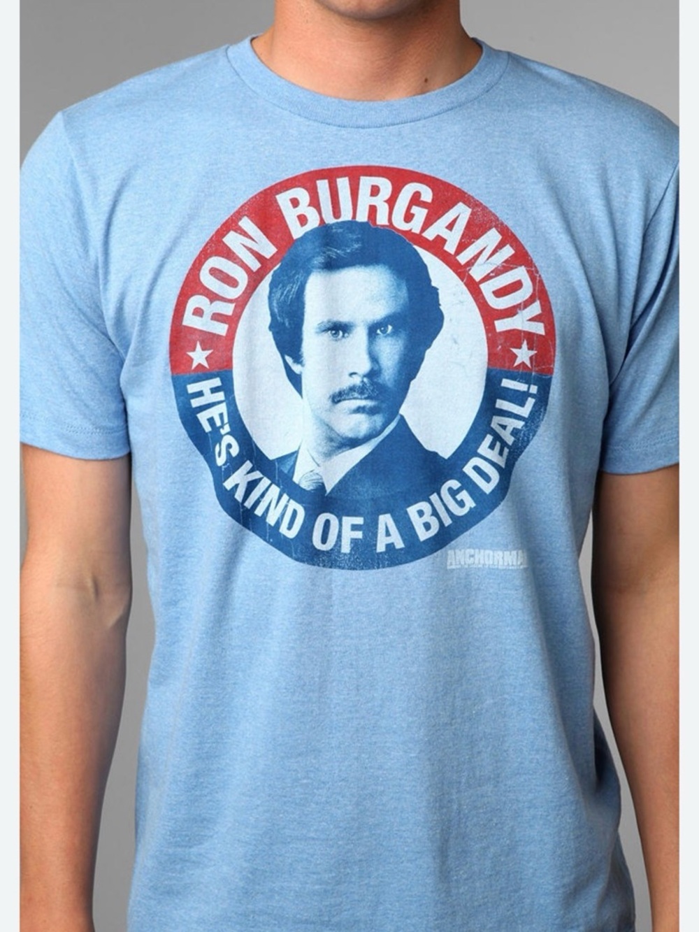 Anchorman Ron Burgandy Light Blue Graphic Tee me s size small 💯 cotton A0182